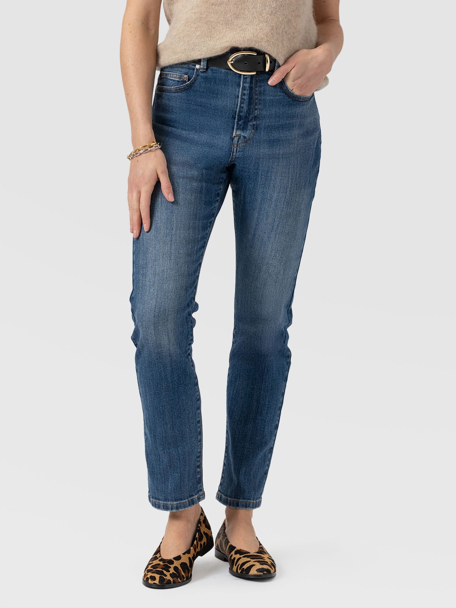 Emma Straight Leg Jean - Mid Blue