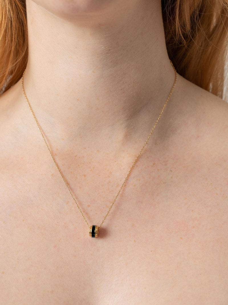 Enamel Stripe Charm Necklace - Gold/Black