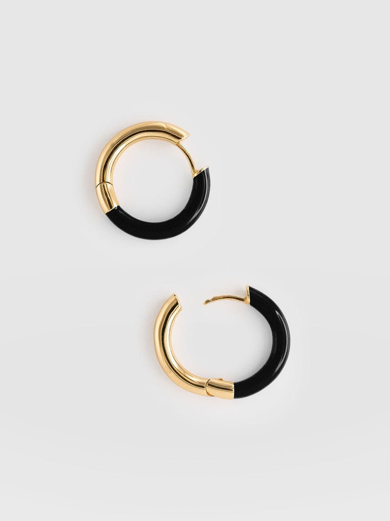 Enamel Hoop Earrings - Gold/Black