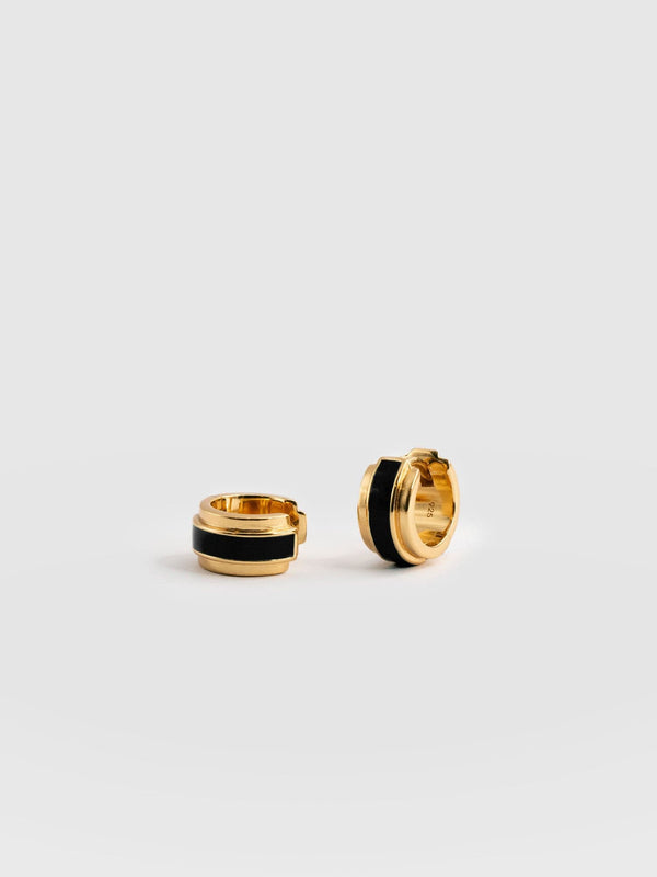 Enamel Stripe Huggie Earrings - Gold/Black