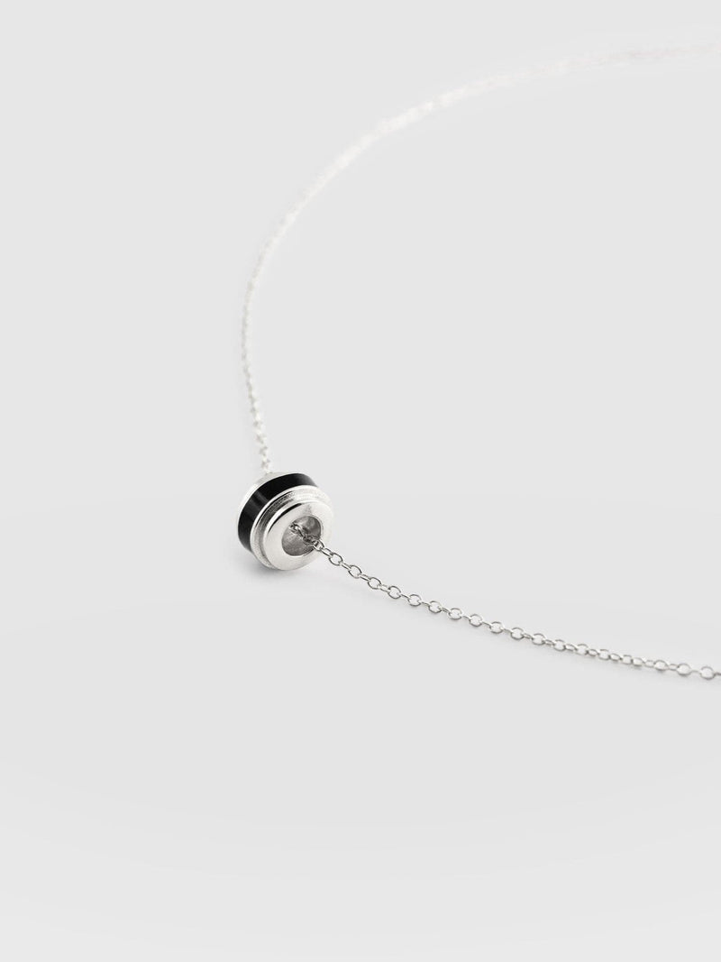 Enamel Stripe Charm Necklace - Silver/Black