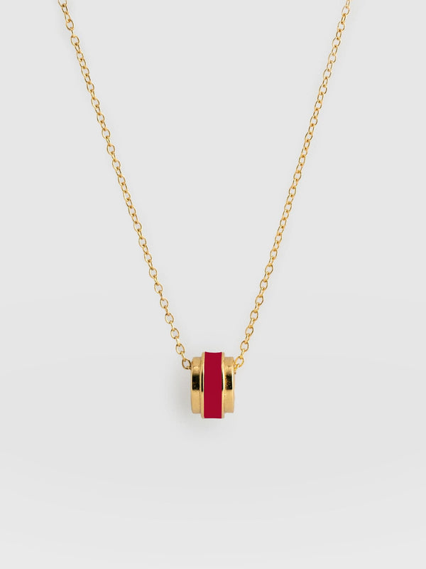 Enamel Stripe Charm Necklace - Gold/Red