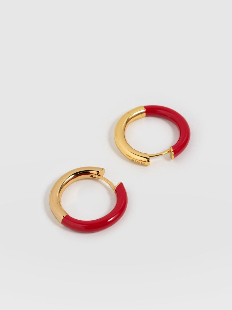 Enamel Hoop Earrings - Gold/Red