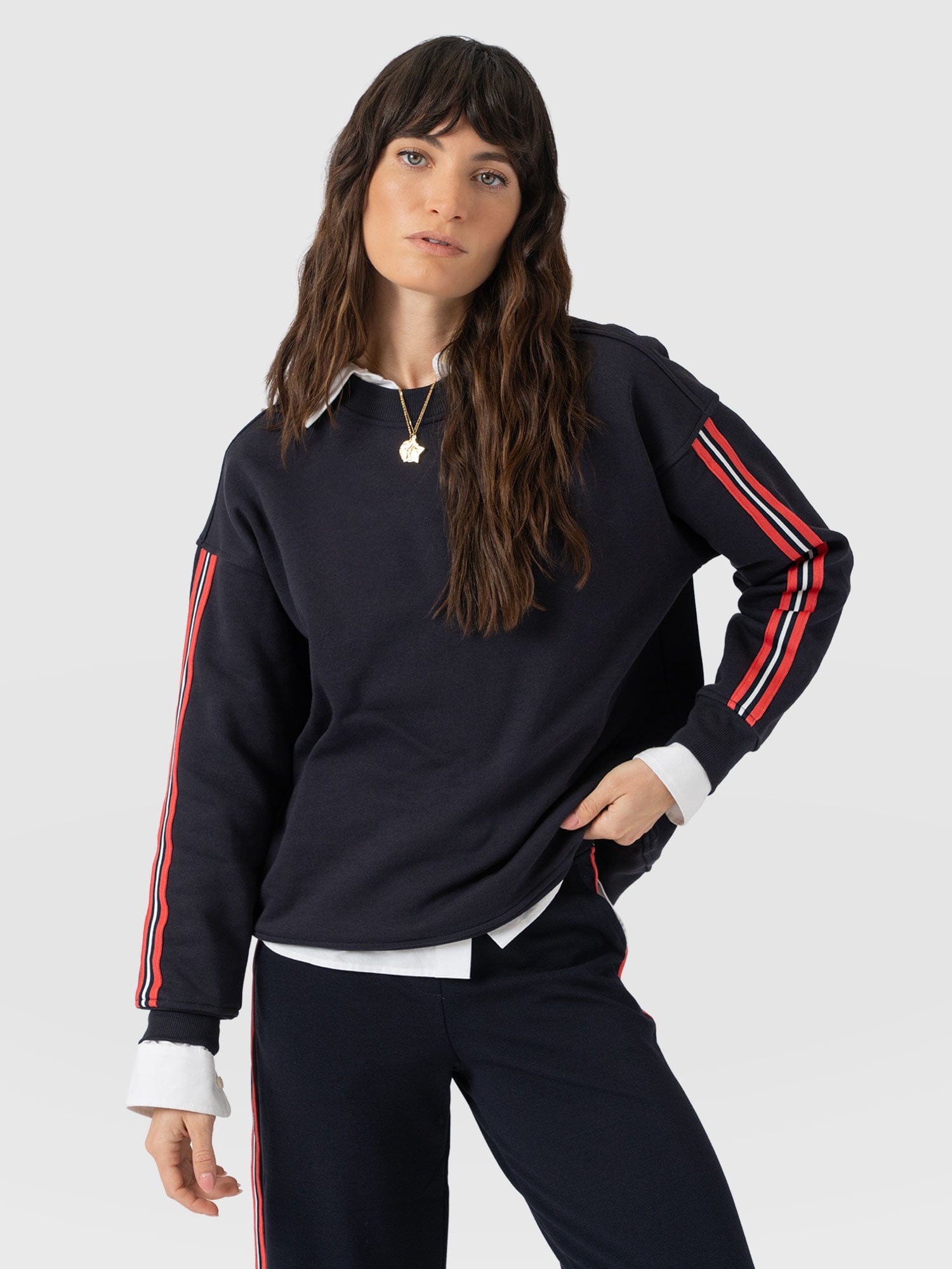 Hoxton Sweatshirt - Navy - Red Stripe - Women's Jumpers | Saint and Sofia® UK