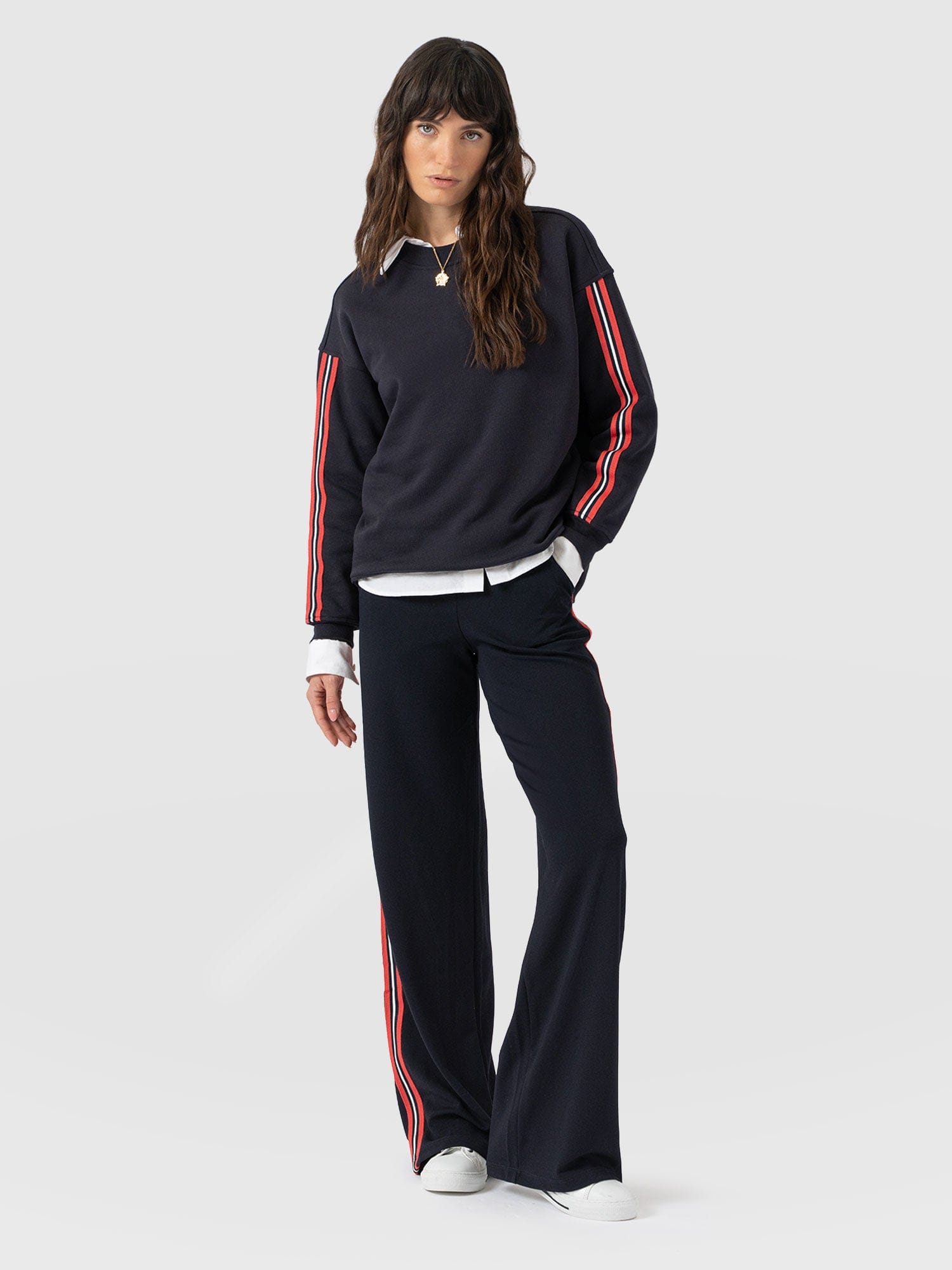 Hoxton Sweatshirt - Navy - Red Stripe - Women's Jumpers | Saint and Sofia® UK