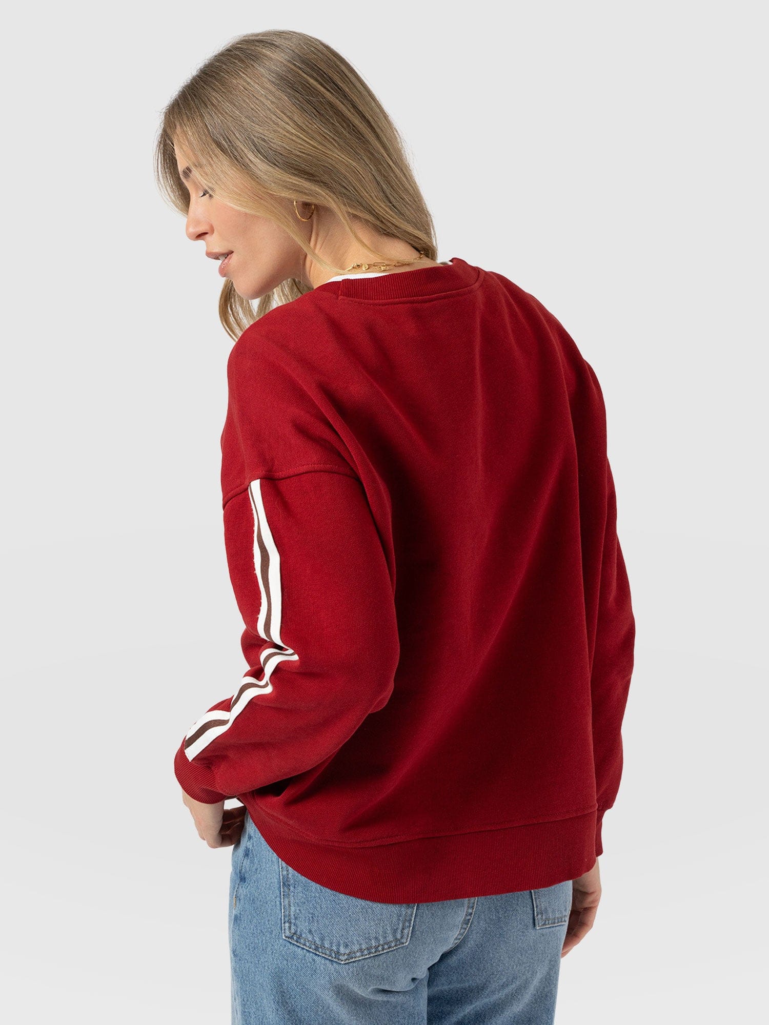 Victory Sweatshirt - Red - Brown Stripe - Women's Jumpers | Saint and Sofia® UK