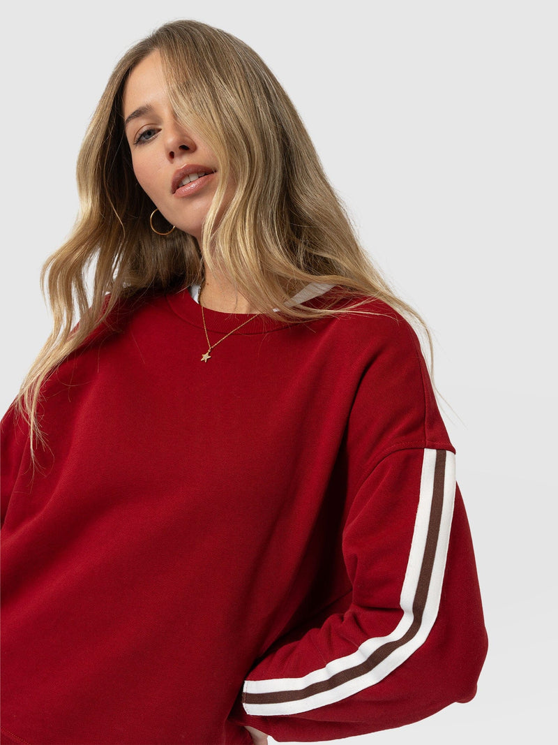 Hoxton Sweatshirt - Red - Brown Stripe - Women's Jumpers | Saint and Sofia® UK