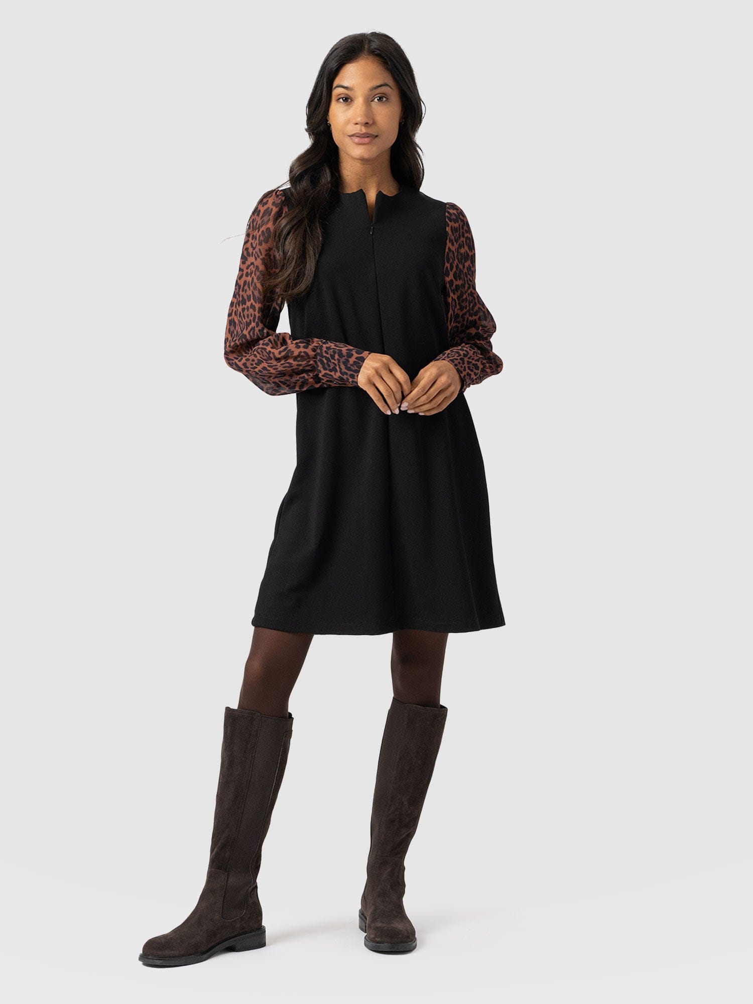 Esme Zip Up Dress - Brown Leopard