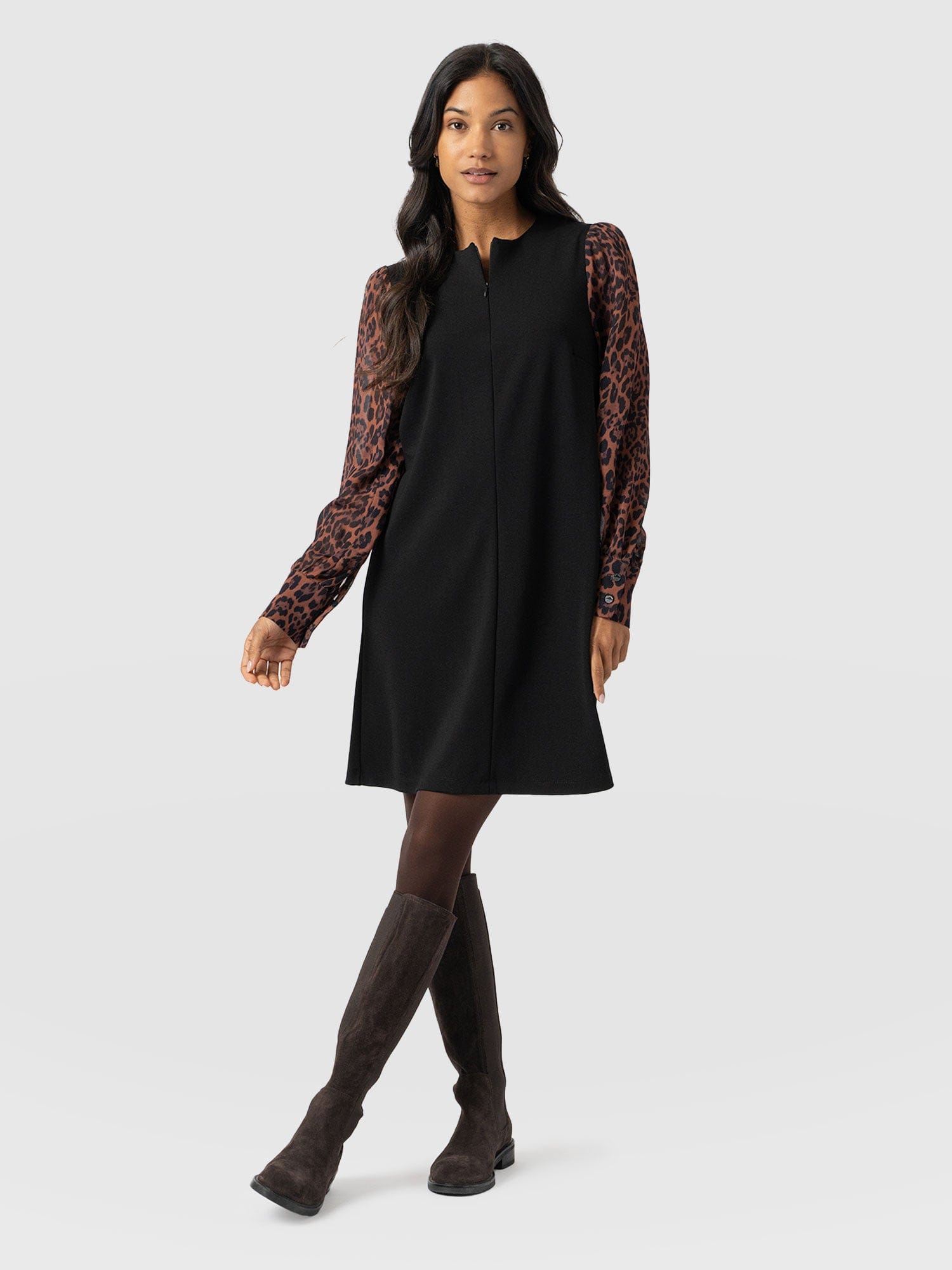 Esme Zip Up Dress Brown Leopard - Women's Dresses | Saint + Sofia® UK