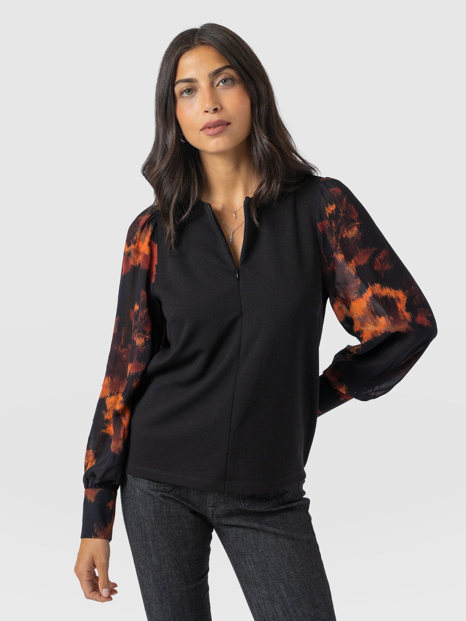 Esme Zip Up Top - Autumn Floral