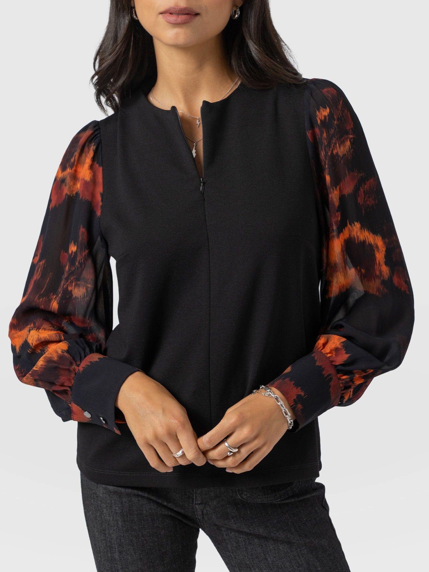Esme Zip Up Top - Autumn Floral - Women's T-shirts | Saint + Sofia® UK