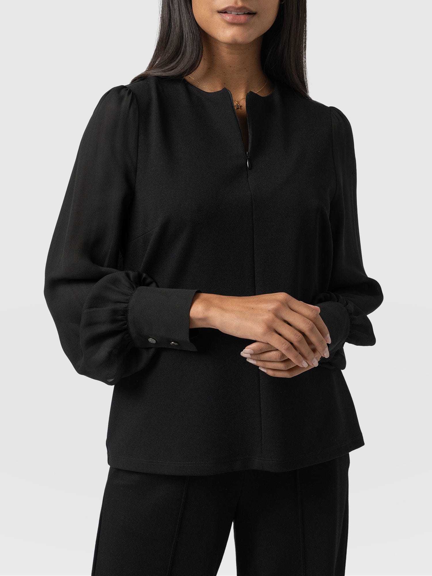 Esme Zip Up Top Black - Women's Tops | Saint + Sofia® UK