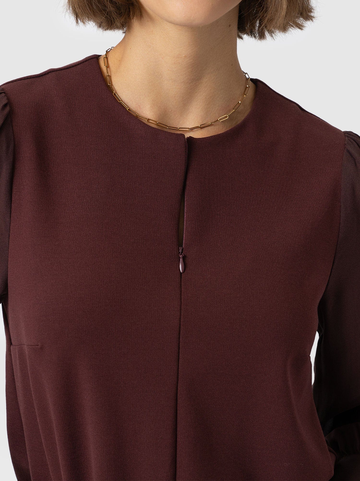 Esme Zip Up Top - Maroon - Women's T-shirts | Saint and Sofia® UK