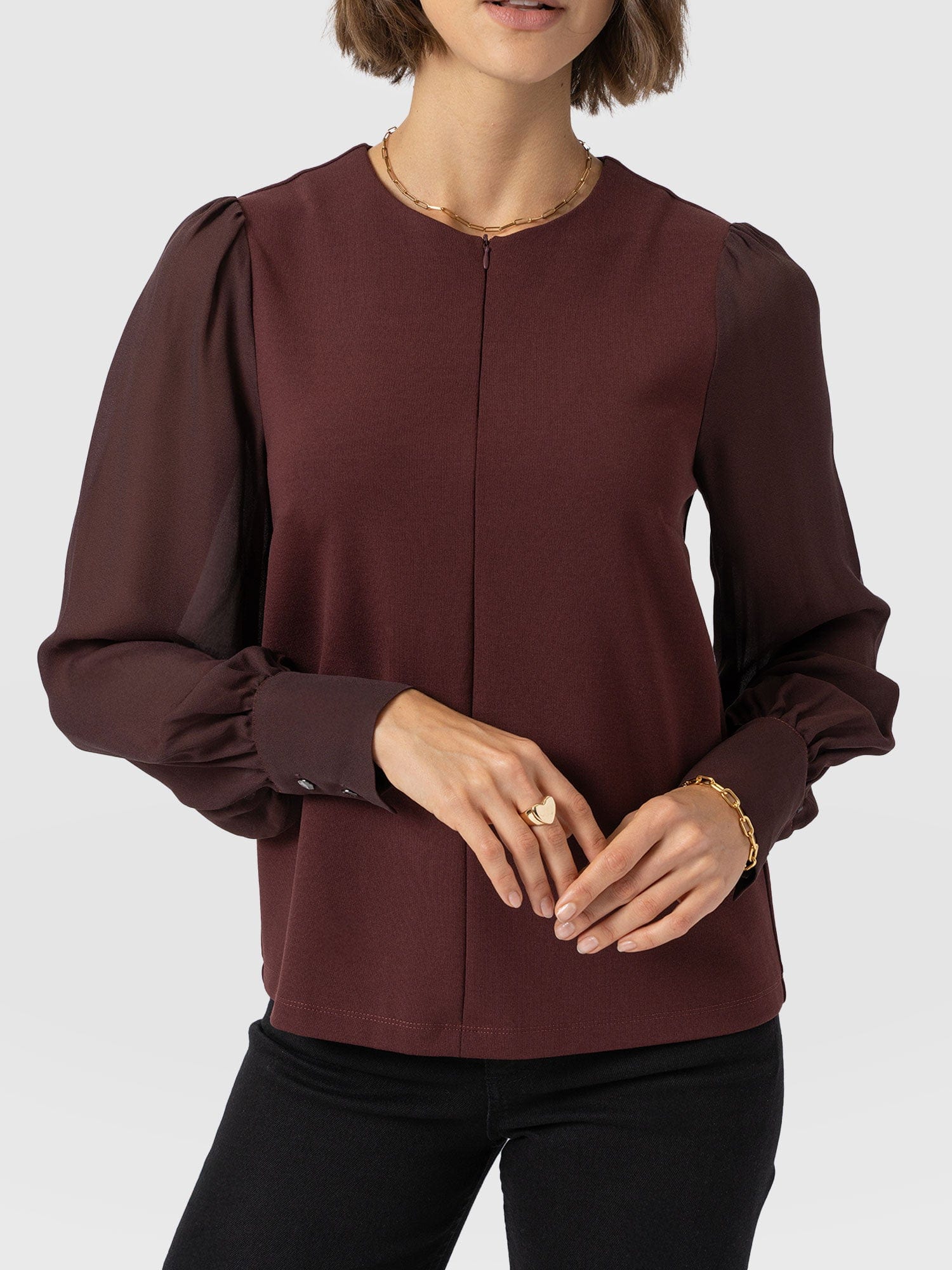 Esme Zip Up Top - Maroon - Women's T-shirts | Saint and Sofia® UK
