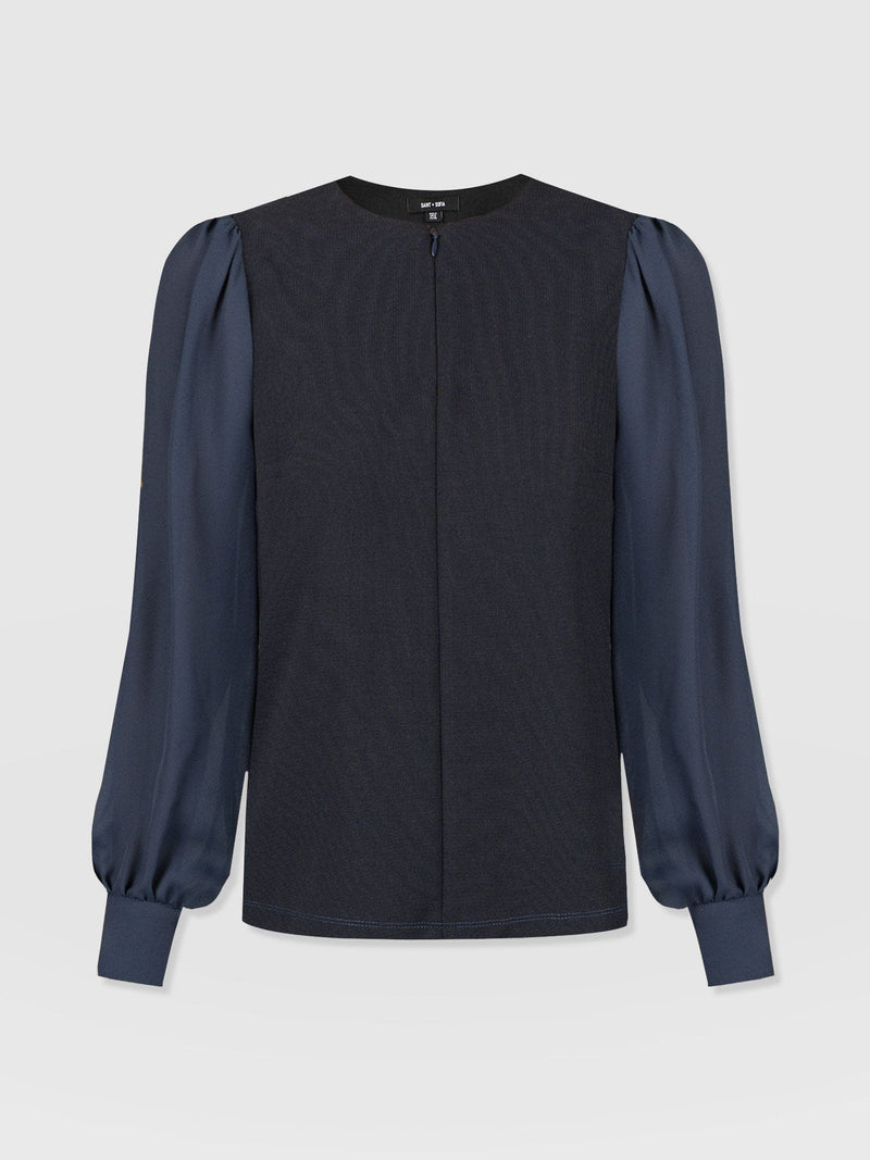 Esme Zip Up Top - Navy