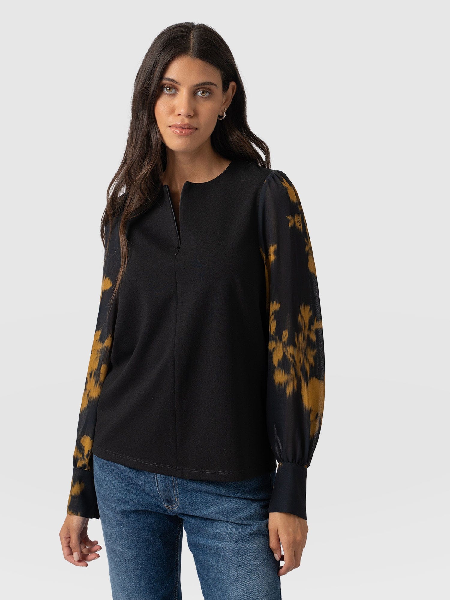 Esme Zip Up Top Yellow Fade Floral - Women's Tops | Saint + Sofia® UK