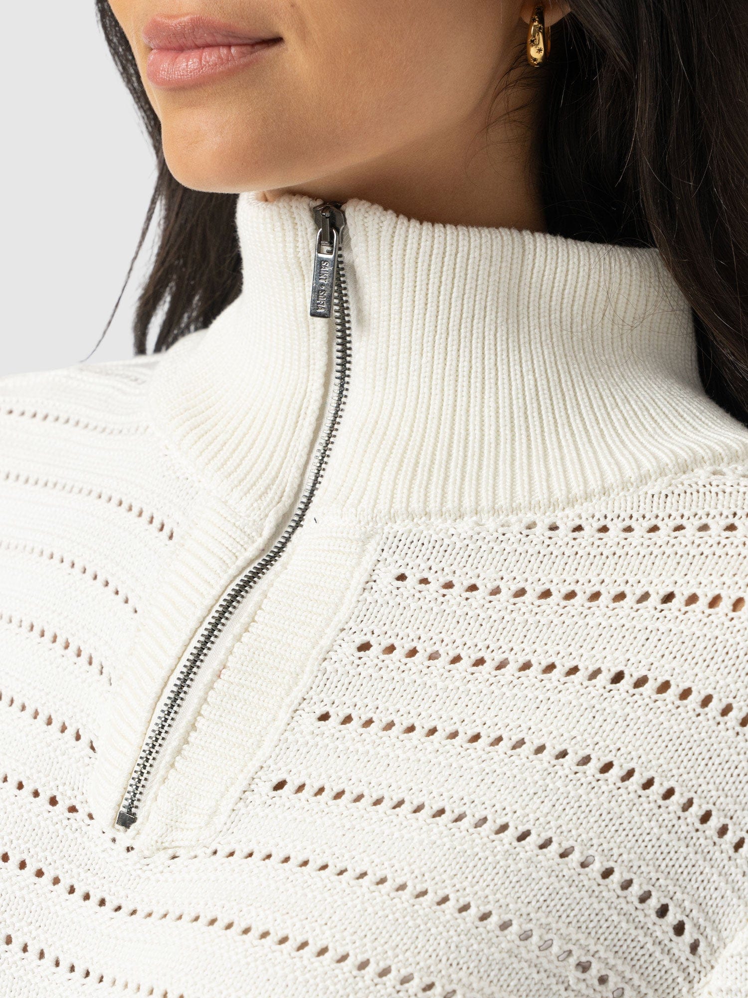 Ester Quarter Zip Knit - Cream - Women's Jumpers | Saint + Sofia® UK