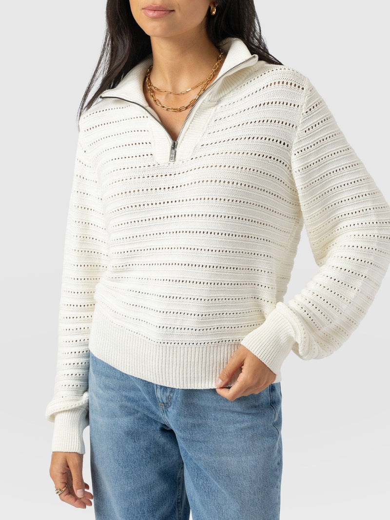 Ester Quarter Zip Knit - Cream - Women's Jumpers | Saint + Sofia® UK