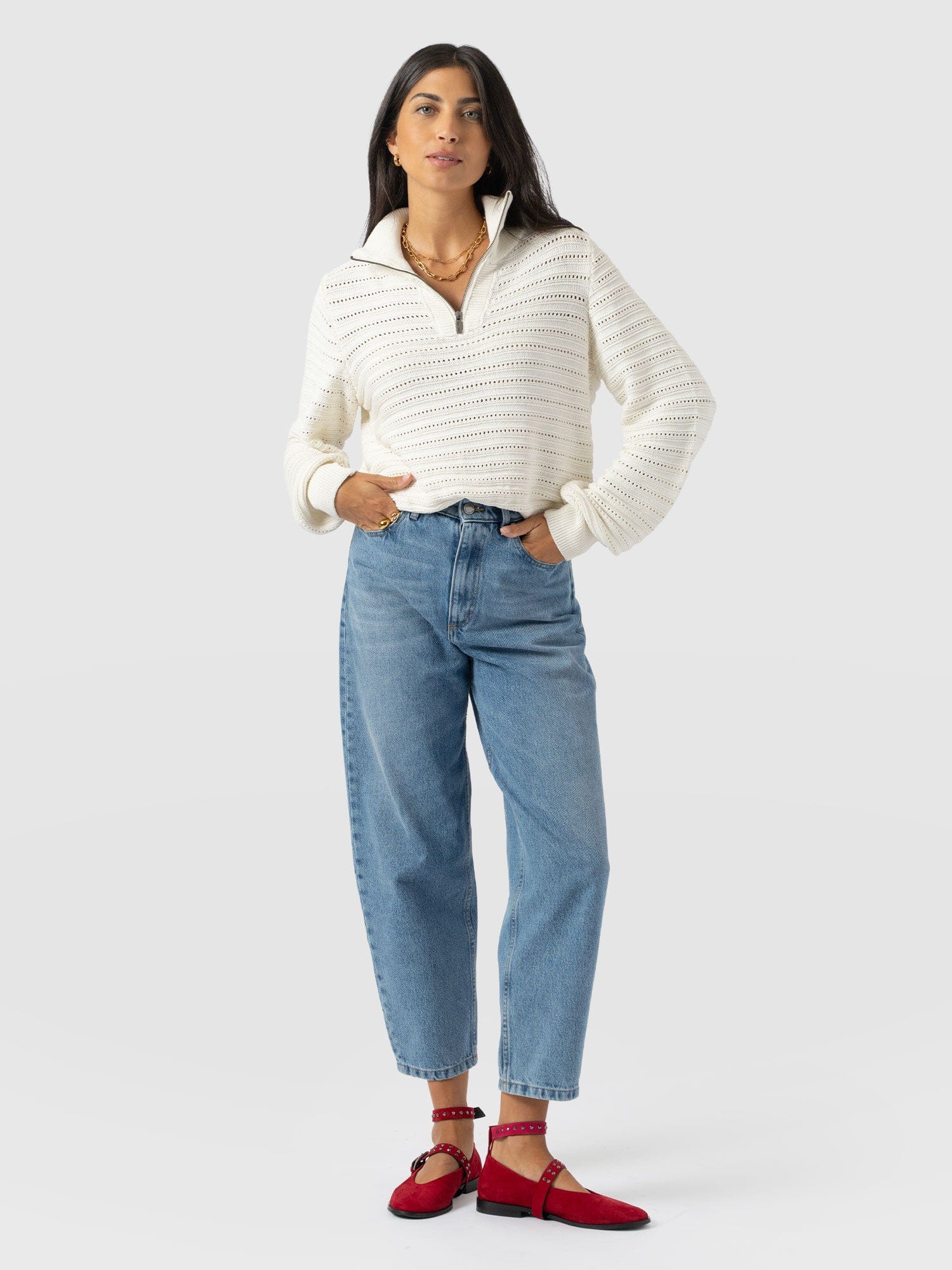 Ester Quarter Zip Knit - Cream - Women's Jumpers | Saint + Sofia® UK