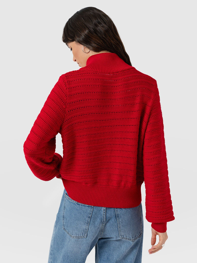 Ester Quarter Zip Knit - Red - Women's Jumpers | Saint + Sofia® UK