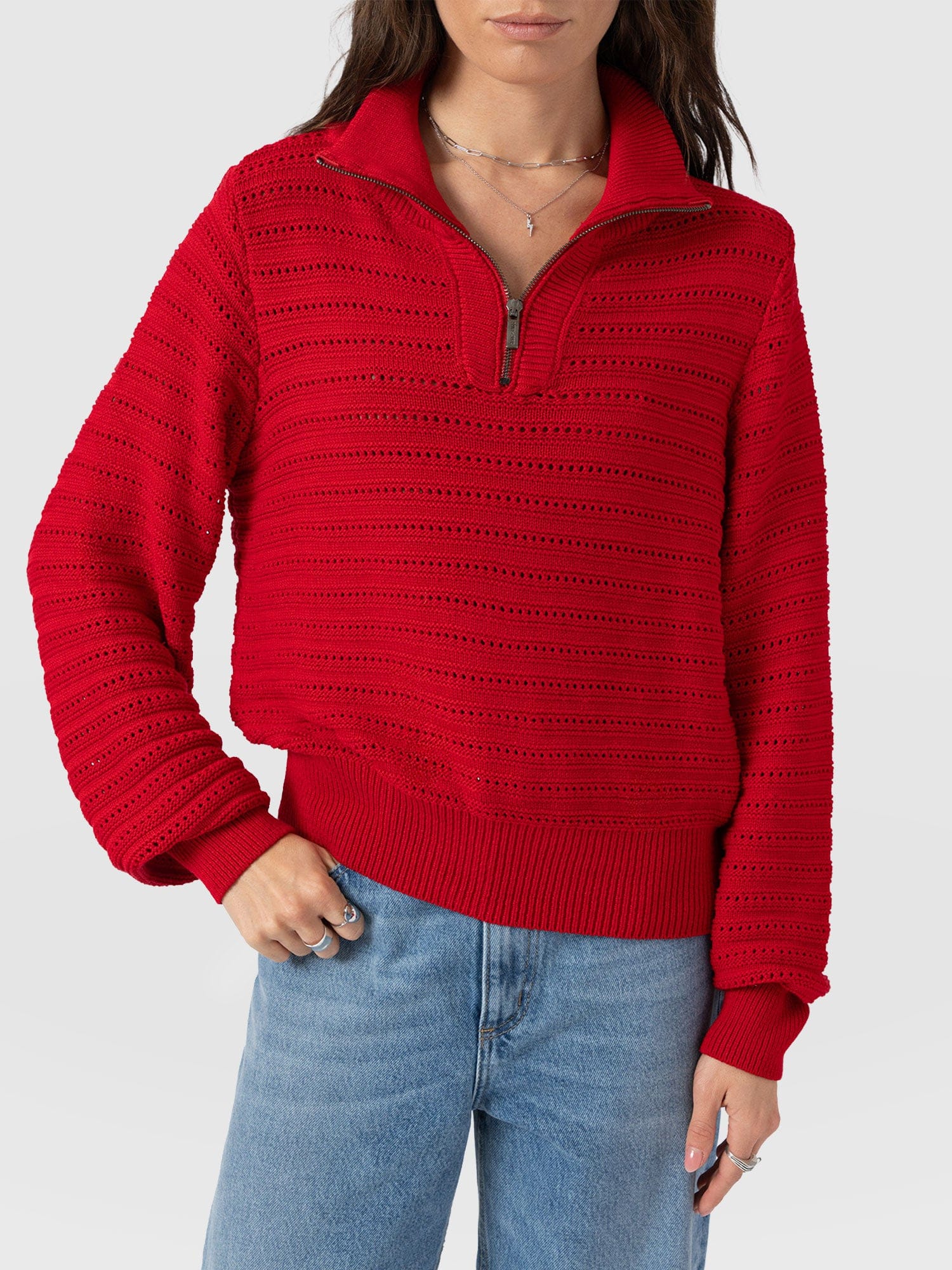 Ester Quarter Zip Knit - Red