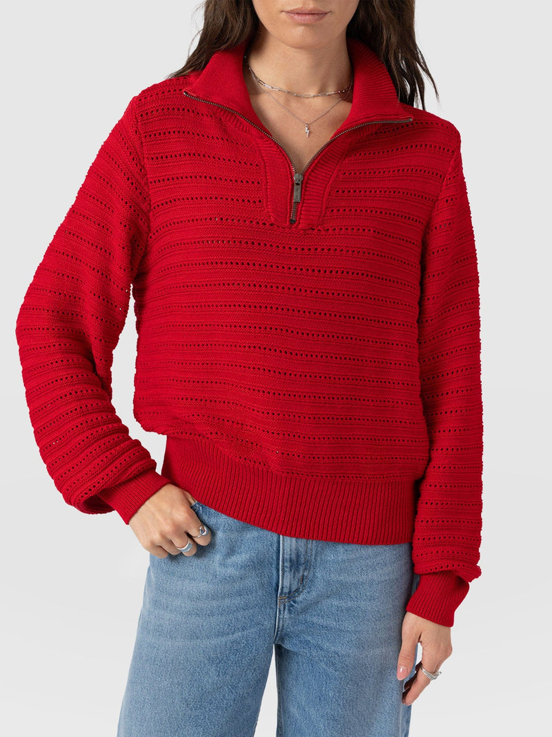 Ester Quarter Zip Knit - Red - Women's Jumpers | Saint + Sofia® UK