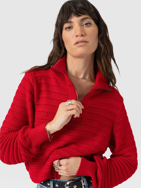 Ester Quarter Zip Knit - Red - Women's Jumpers | Saint + Sofia® UK