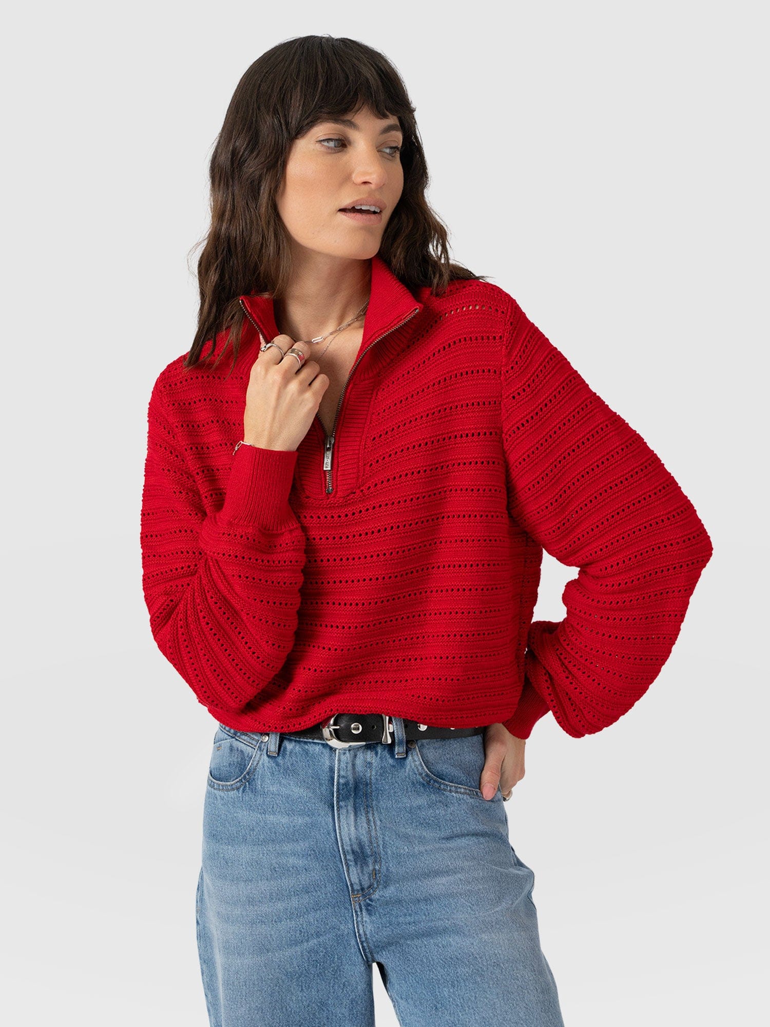 Ester Quarter Zip Knit - Red - Women's Jumpers | Saint + Sofia® UK