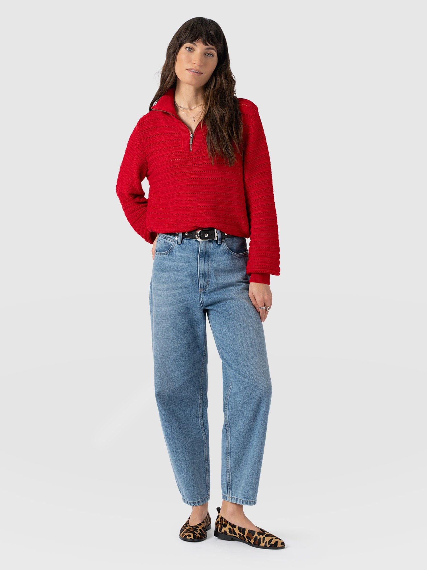Ester Quarter Zip Knit - Red