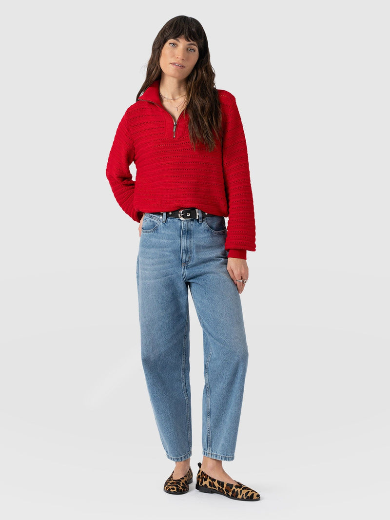 Ester Quarter Zip Knit - Red - Women's Jumpers | Saint + Sofia® UK