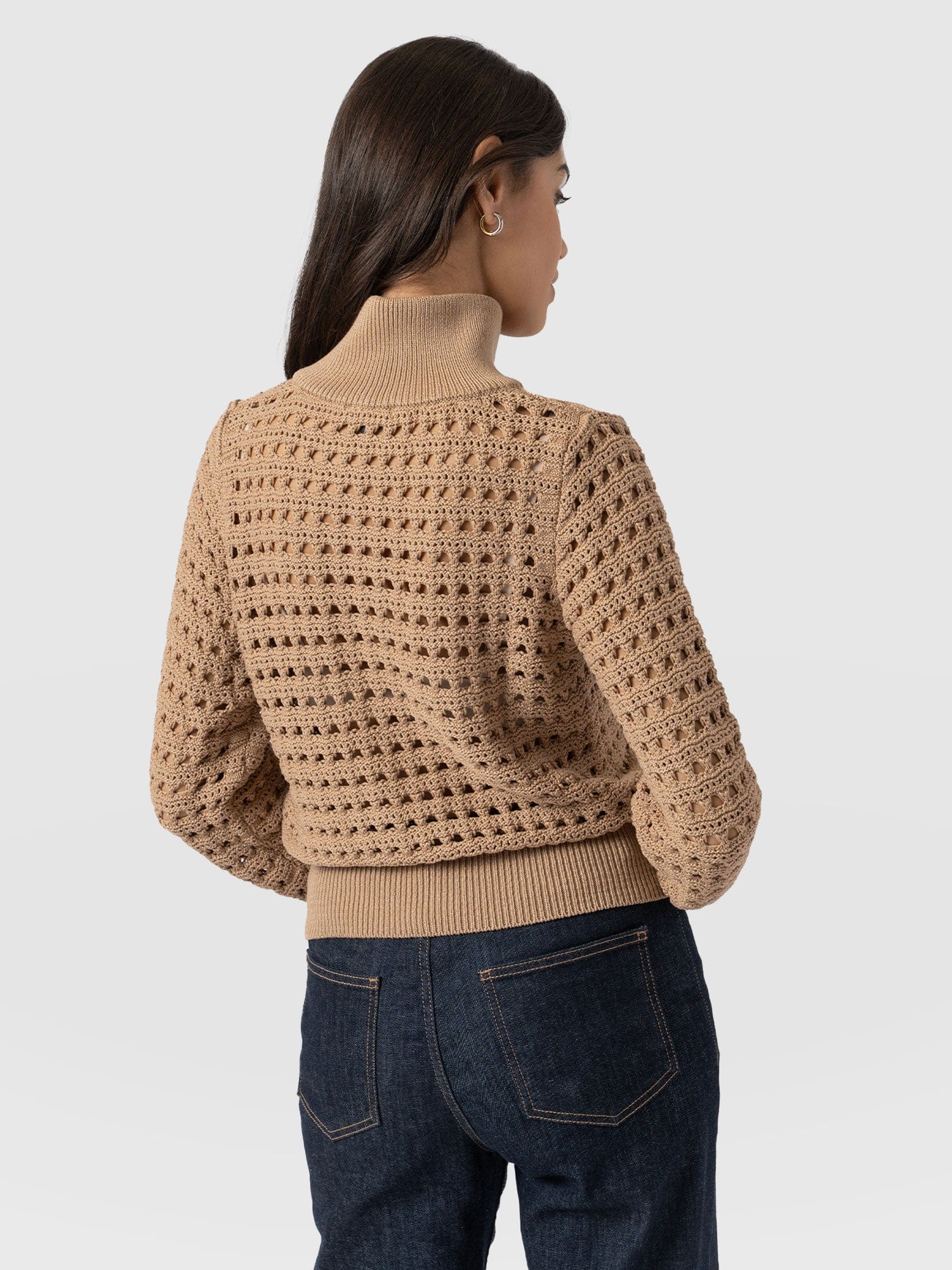 Ester Quarter Zip Knit - Camel - Women's Knitwear | Saint + Sofia® UK