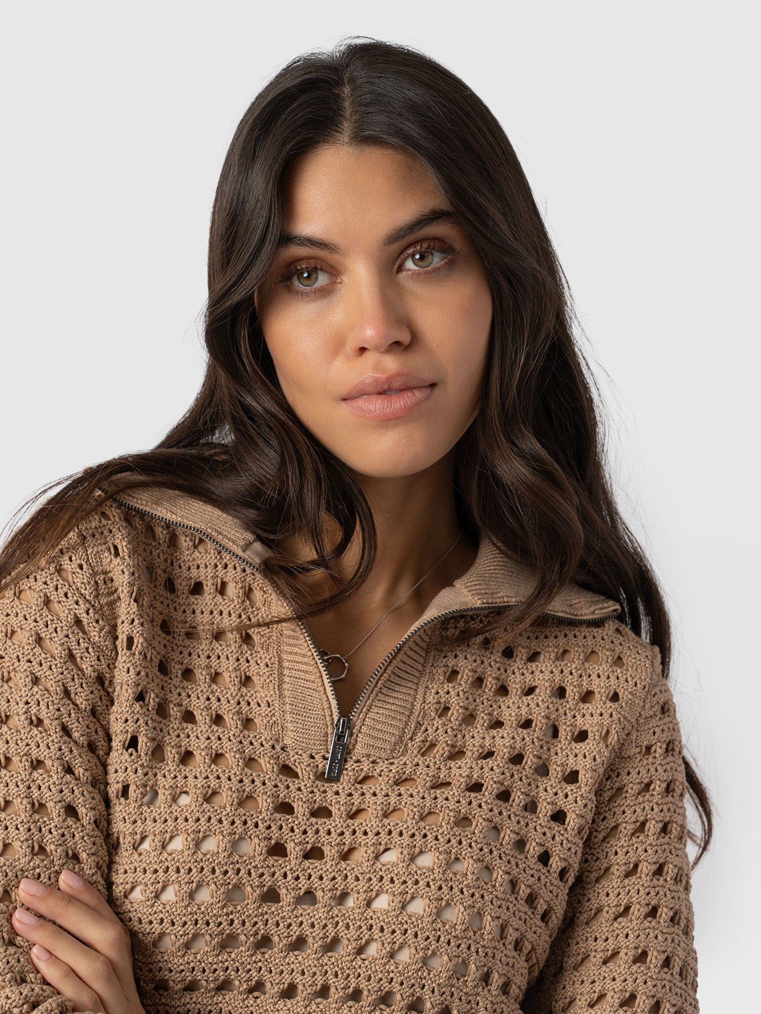 Ester Quarter Zip Knit - Camel - Women's Knitwear | Saint + Sofia® UK