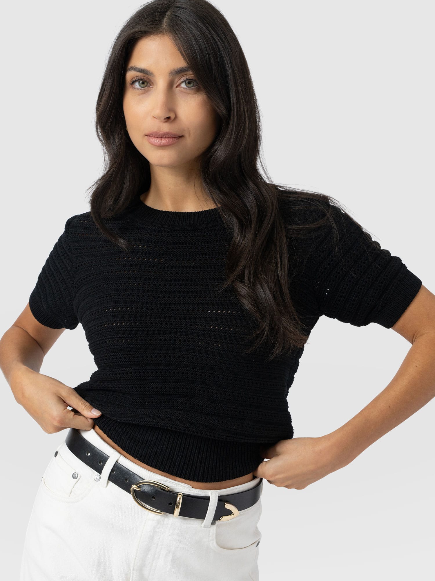 Ester Short Sleeve Knit - Black - Women's Jumpers | Saint + Sofia® UK