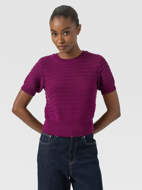 Ester Short Sleeve Knit - Dark Magenta - Women's Jumpers | Saint and Sofia® UK