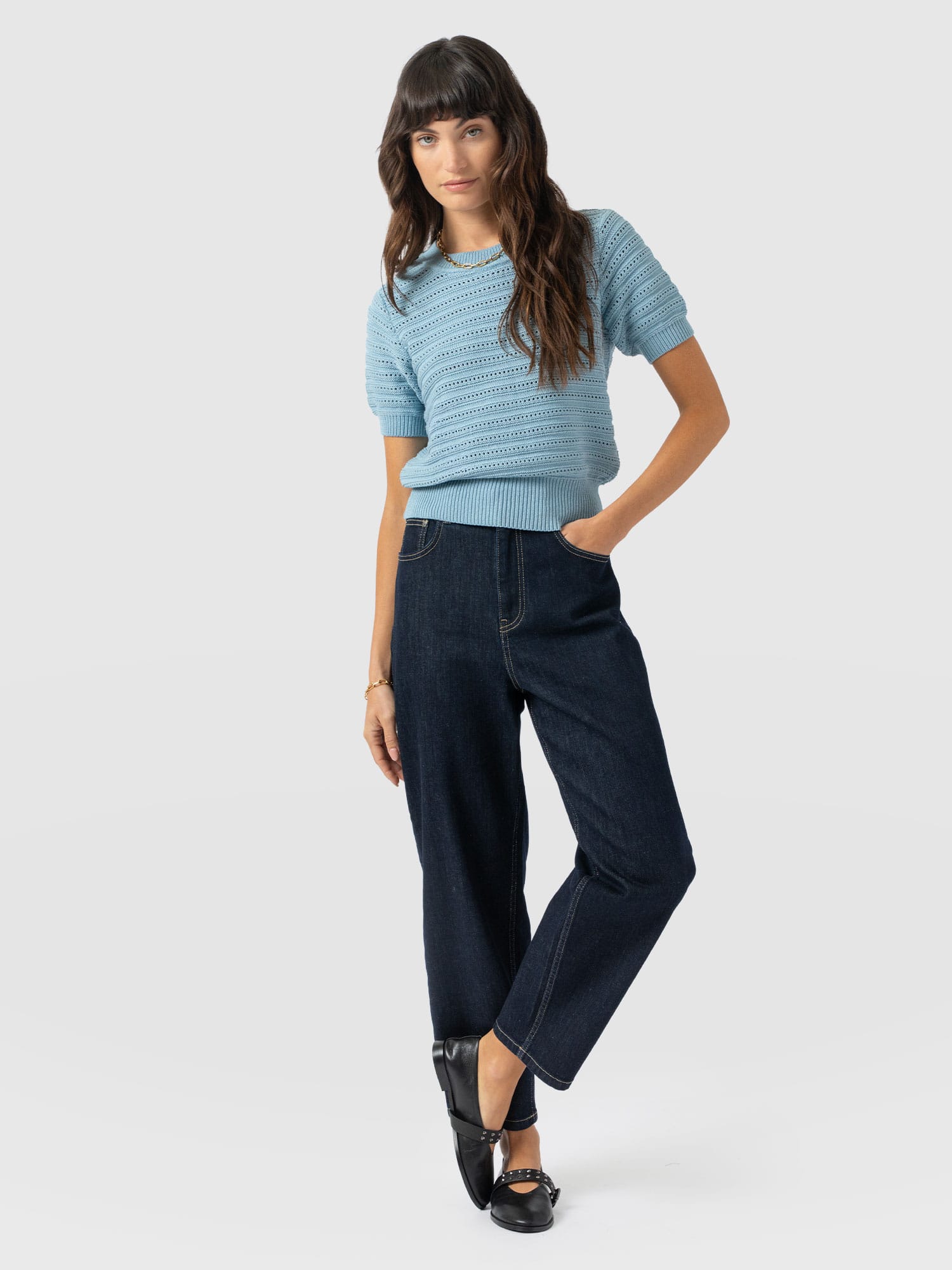 Ester Short Sleeve Knit - Powder Blue