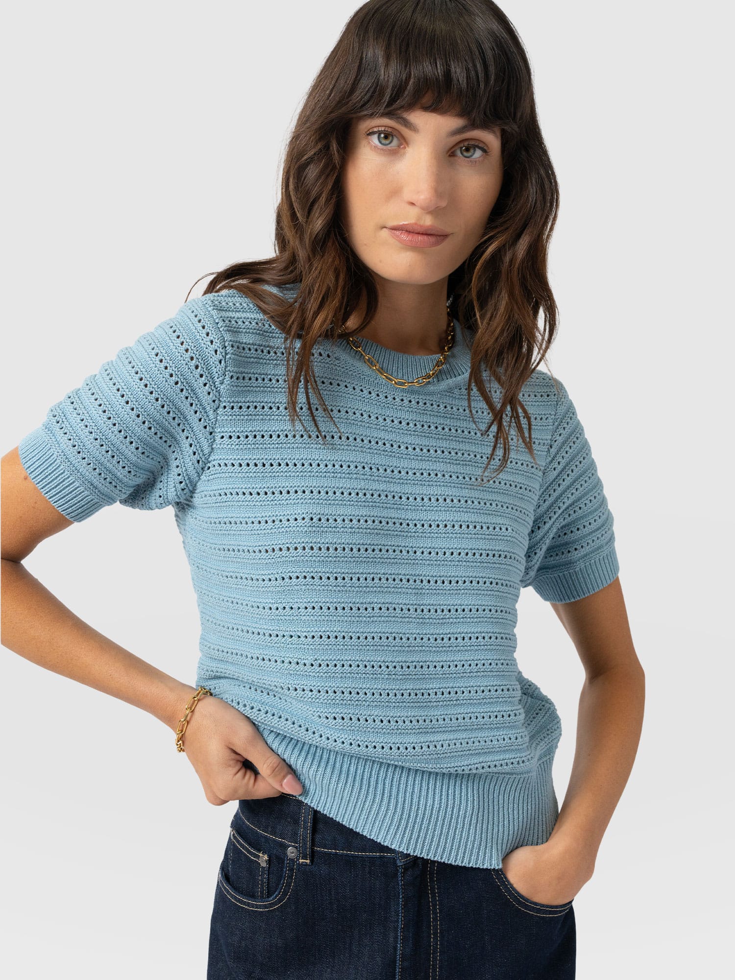 Ester Short Sleeve Knit - Powder Blue