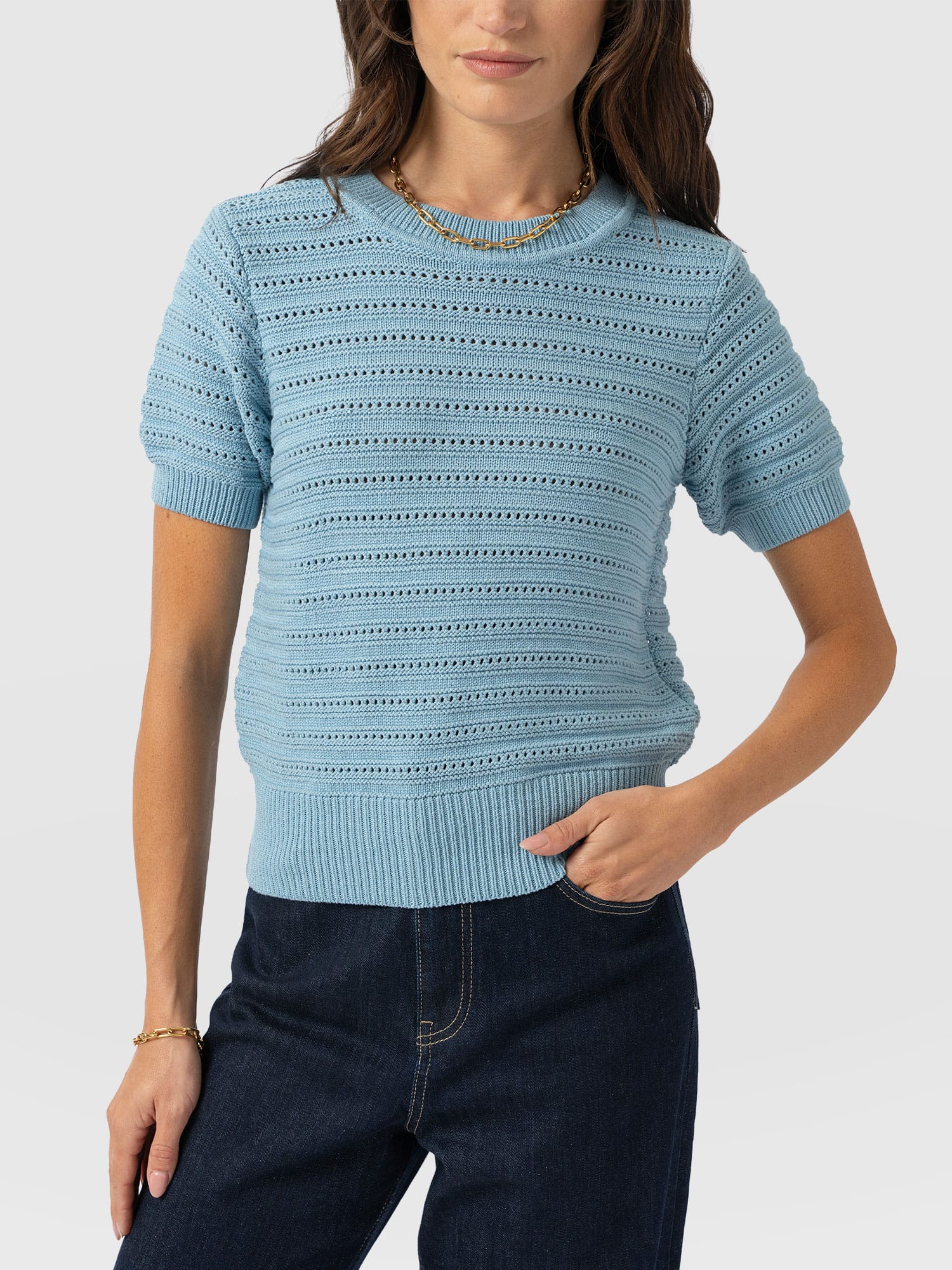 Ester Short Sleeve Knit - Powder Blue