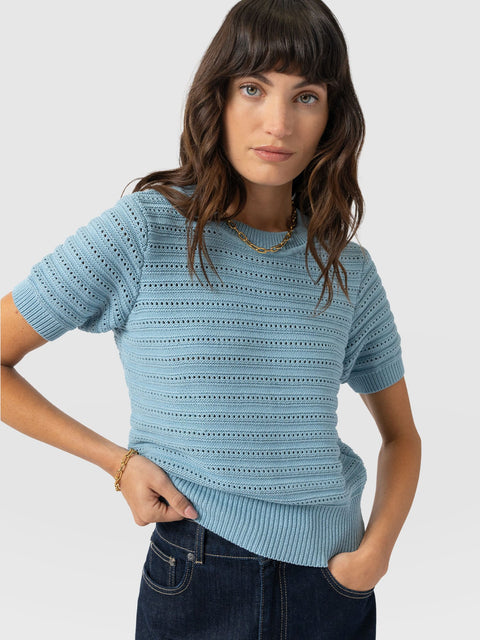 Ester Short Sleeve Knit - Powder Blue - Women's Jumpers | Saint and Sofia® UK