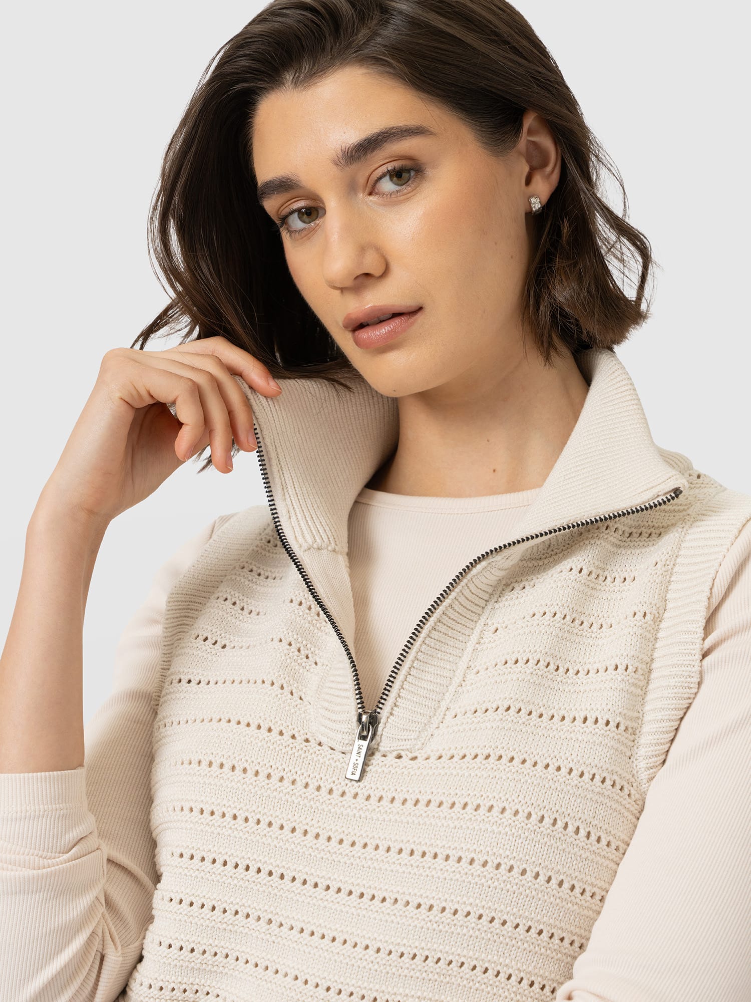 Ester Sleeveless Knit - Cream - Women's Jumpers | Saint and Sofia® UK