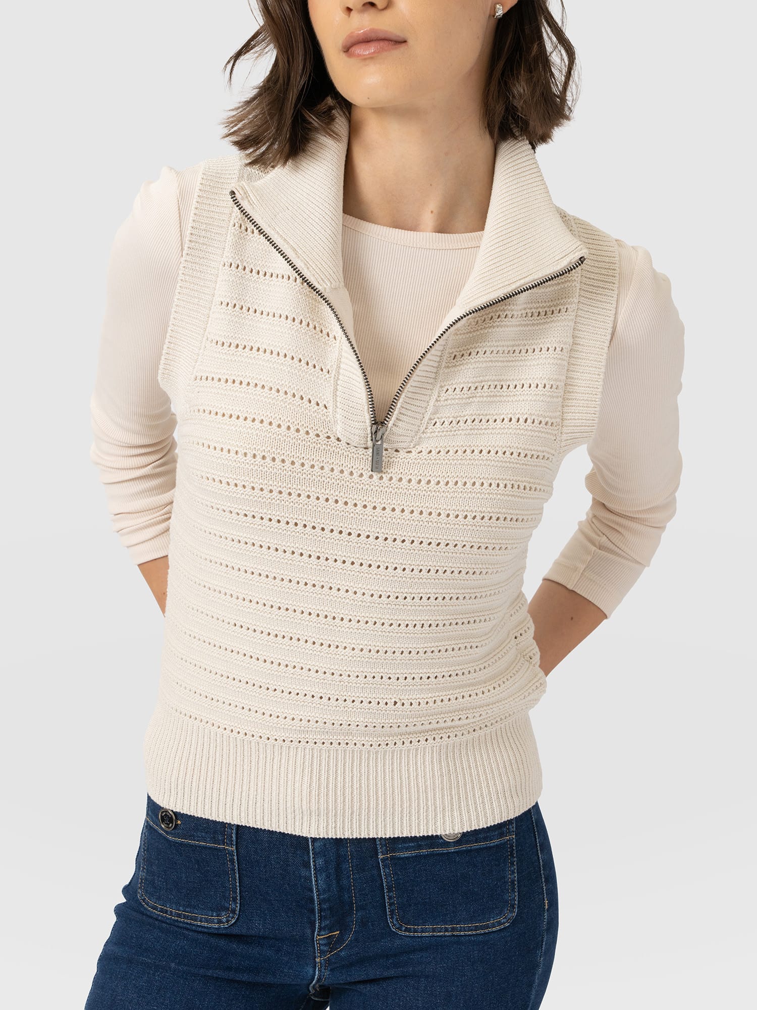Ester Sleeveless Knit - Cream - Women's Jumpers | Saint and Sofia® UK