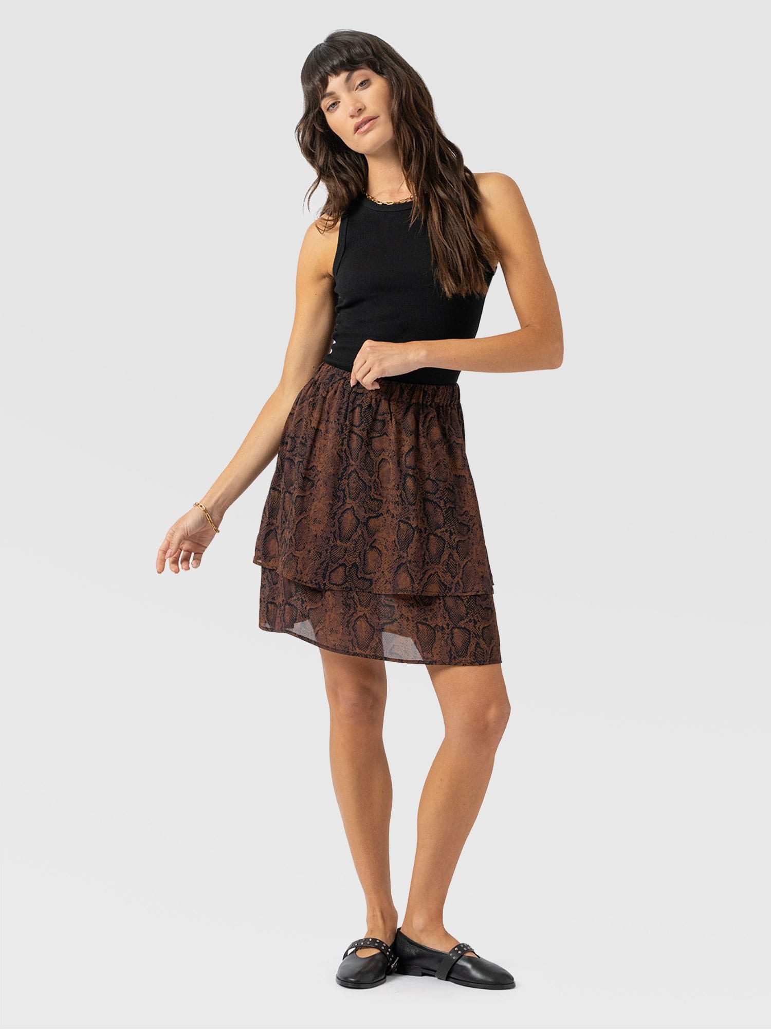 Etta Mini Layered Skirt - Brown Snake