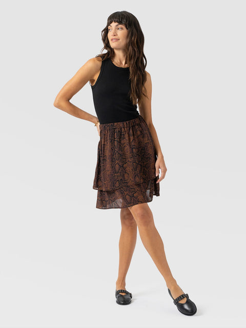 Etta Mini Layered Skirt - Brown Snake
