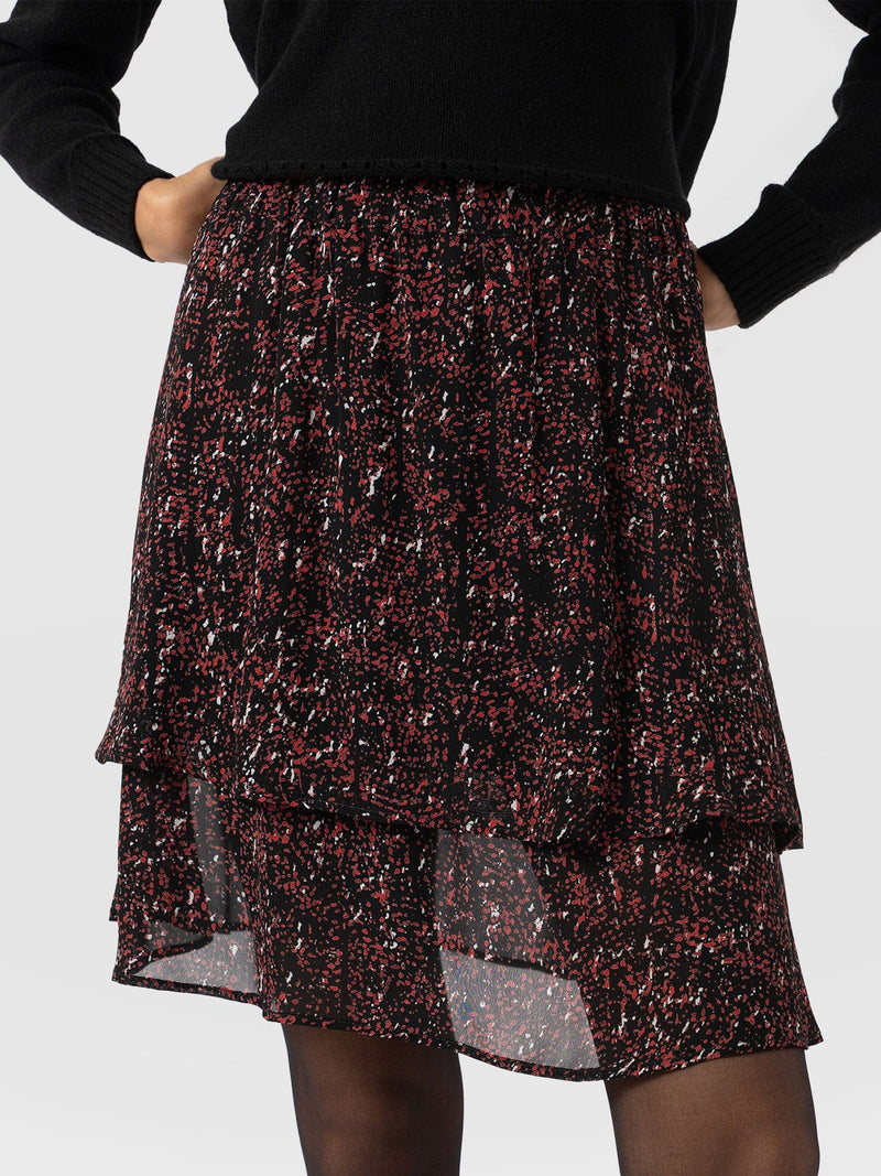 Etta Mini Layered Skirt - Red Ditsy Leopard