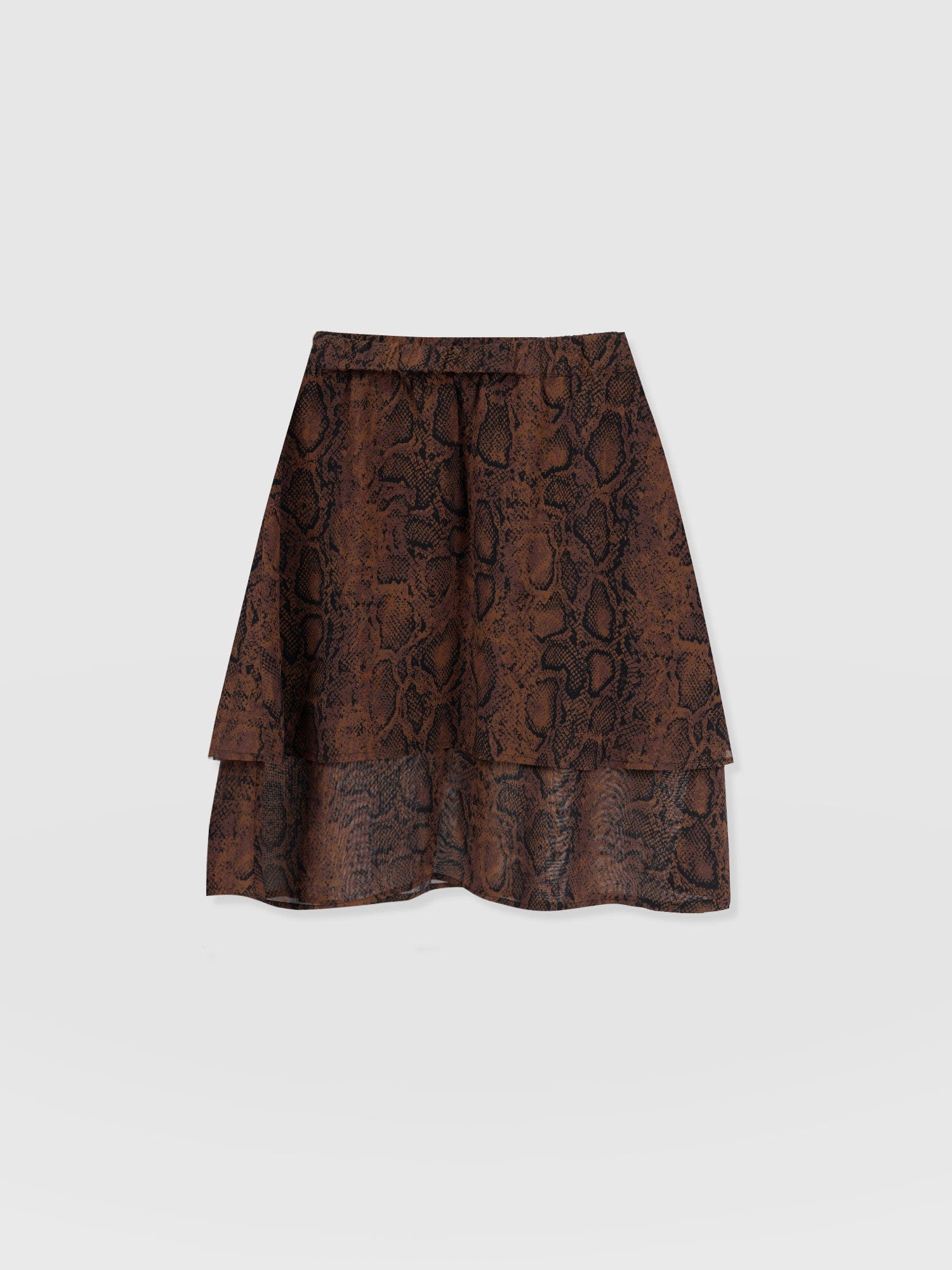 Etta Layered Mini Skirt Brown Snake - Women's Skirts | Saint + Sofia® UK