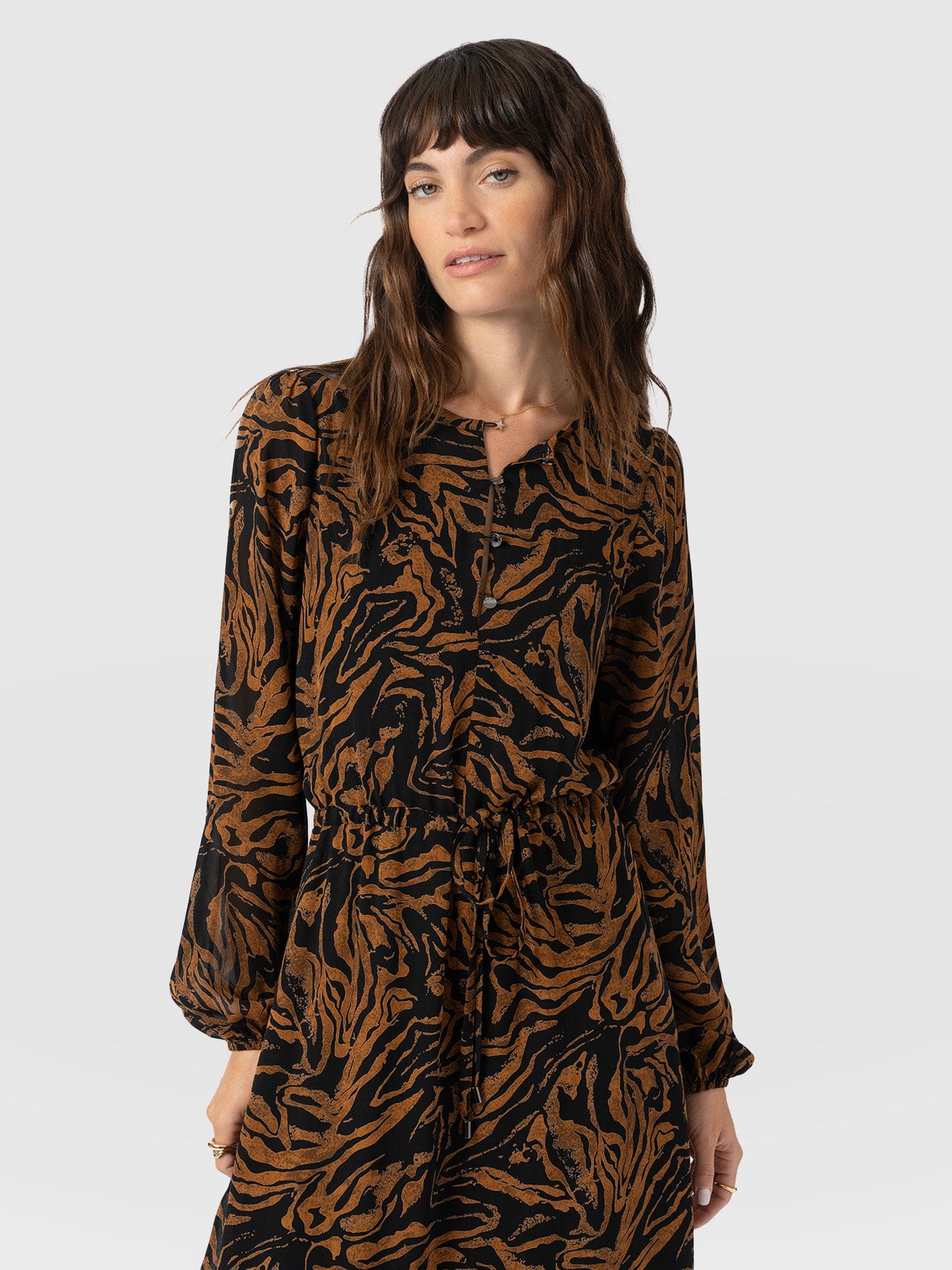 Evelyn High Low Dress - Brown Zebra