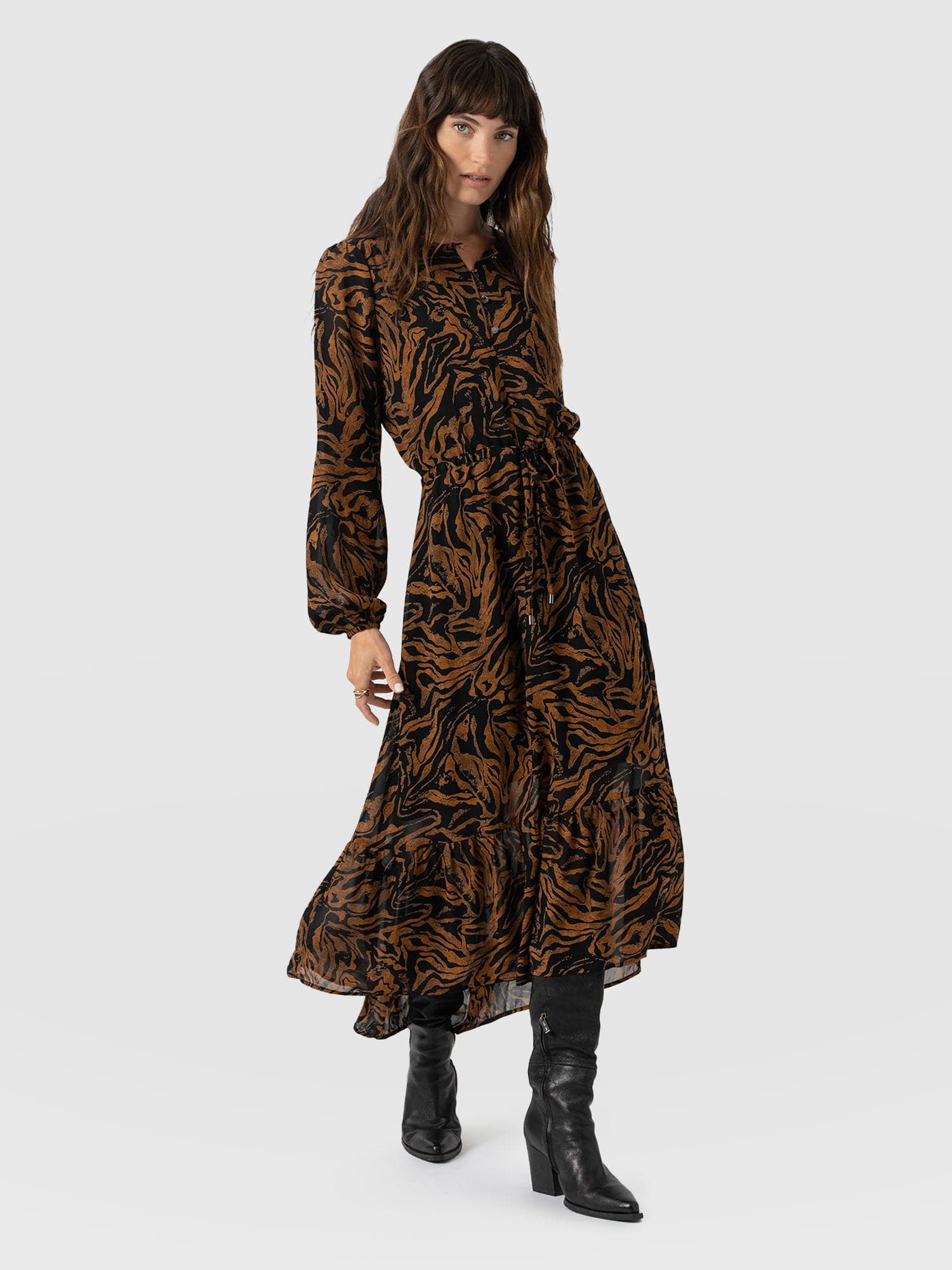 Evelyn High Low Dress - Brown Zebra