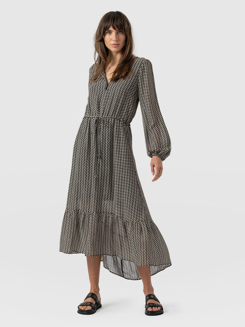 Evelyn High Low Dress Monochrome Wave - Women's Dresses | Saint + Sofia® UK