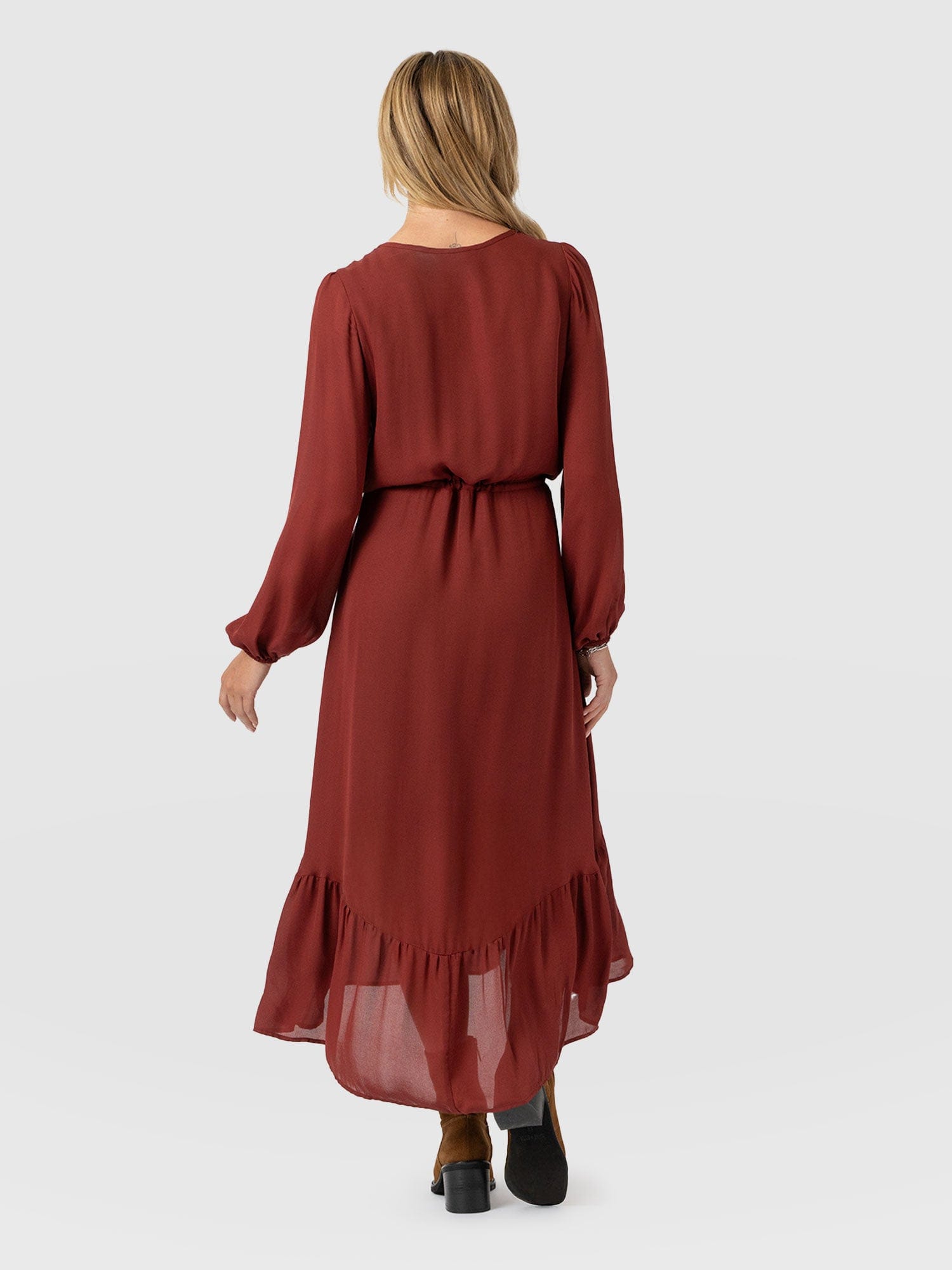 Evelyn High Low Dress - Rust Red - Women's Dresses | Saint + Sofia® UK
