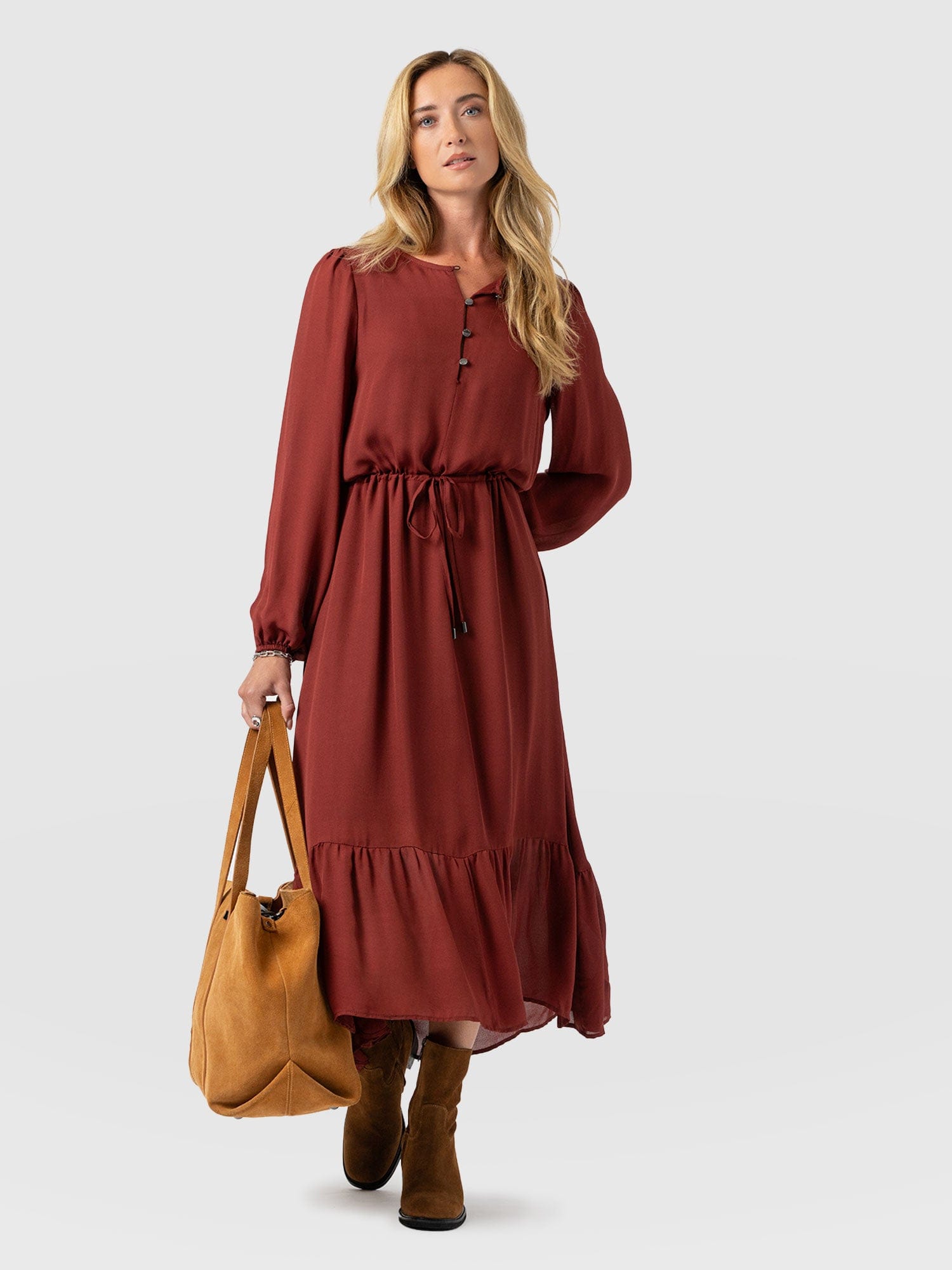 Evelyn High Low Dress - Rust Red - Women's Dresses | Saint + Sofia® UK