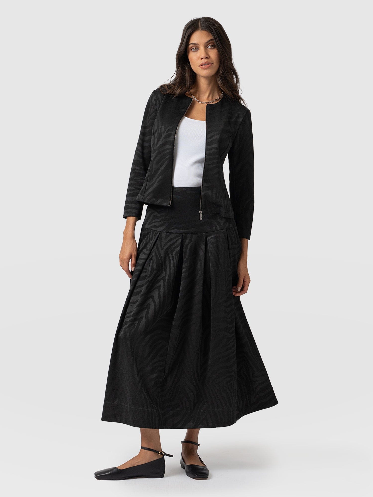 Everly Pleated Skirt - Black Zebra
